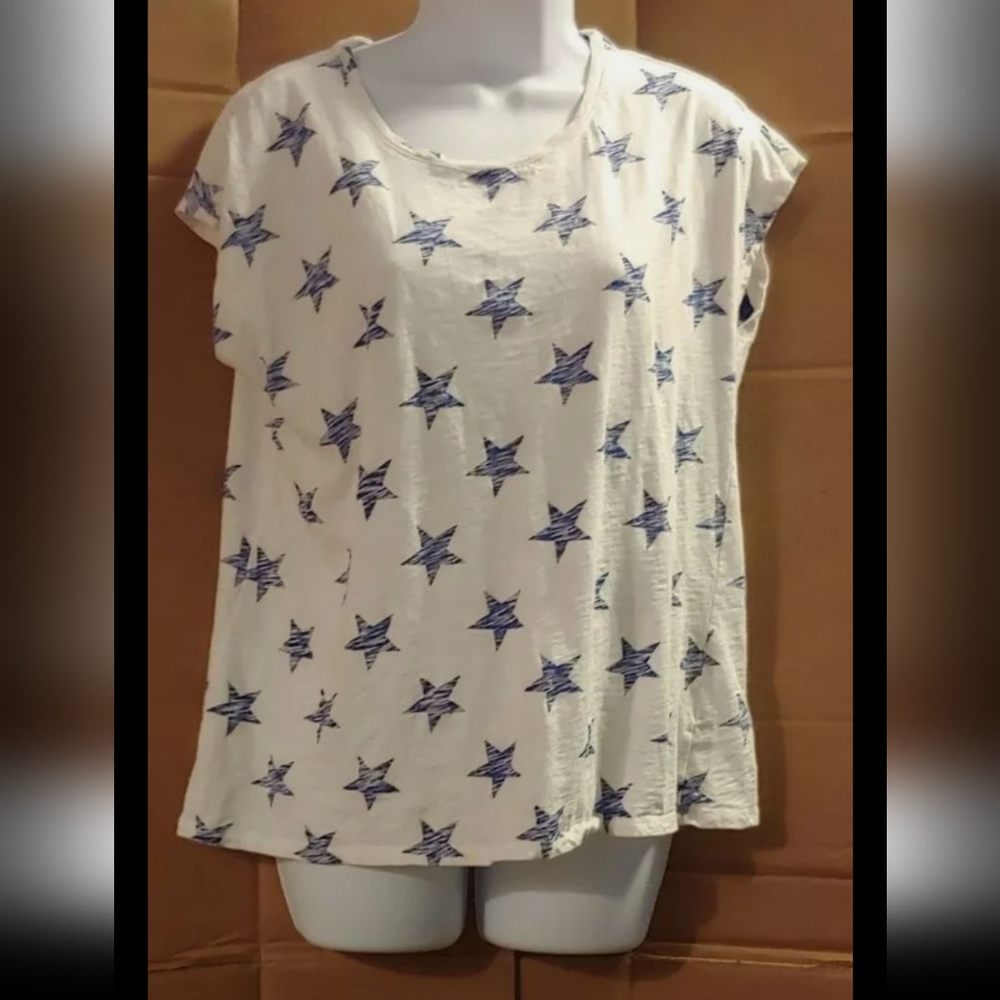 Women's I Jeans By Buffalo White With Blue Stars Shirt, L